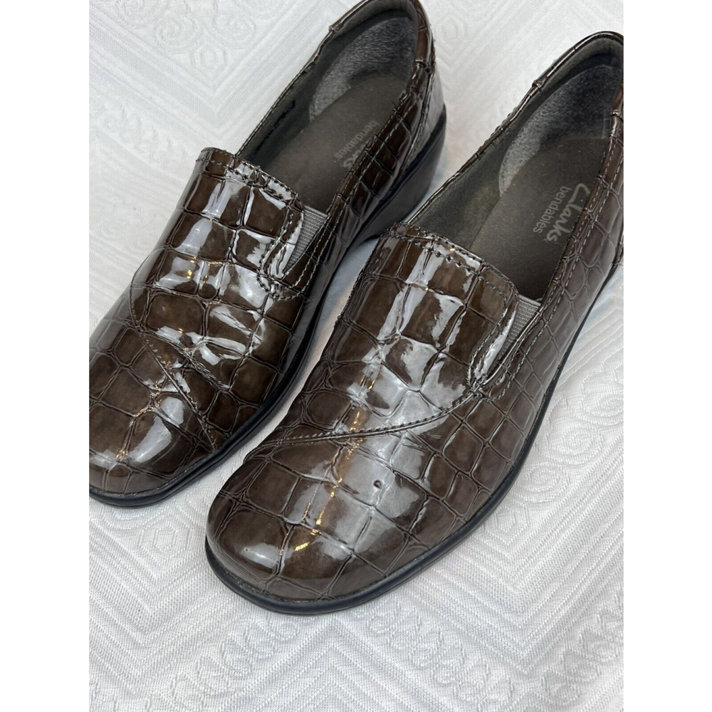 CLARKS Bendable 39378 Women Comfort Shoes Croc Brown Slip On Mules Clogs Sz 8.5
